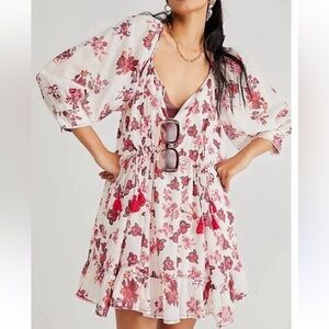 Free People Camilla Mini in Ivory Combo Magenta Pink Floral Long Sleeve Dress Sm